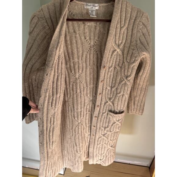Vtg Y2K Boho M Sarah Spencer Beige Lambswool Cable knit Cardigan Duster Sweater - Picture 5 of 9